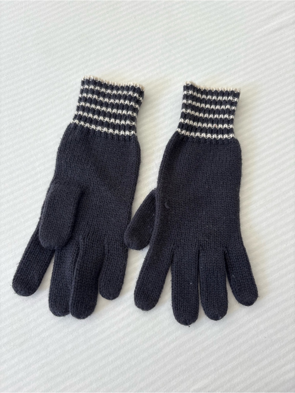 Banana Republic Black Knit Gloves with Striped Cuffs